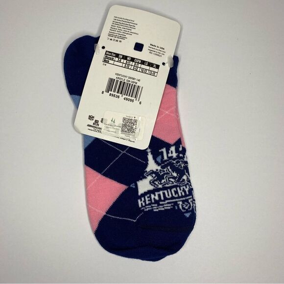 For Bare Feet Socks Kentucky Derby 145 6-11 White Pink Dot Band Blue Pink Argyle - Picture 5 of 13